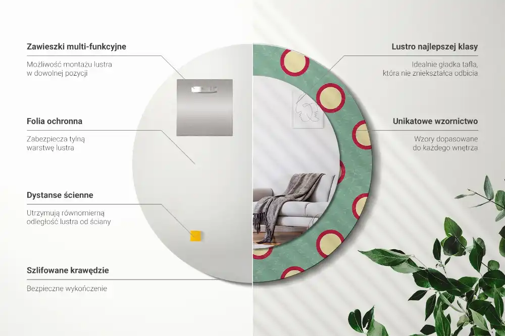 Round mirror frame with print Dot circles