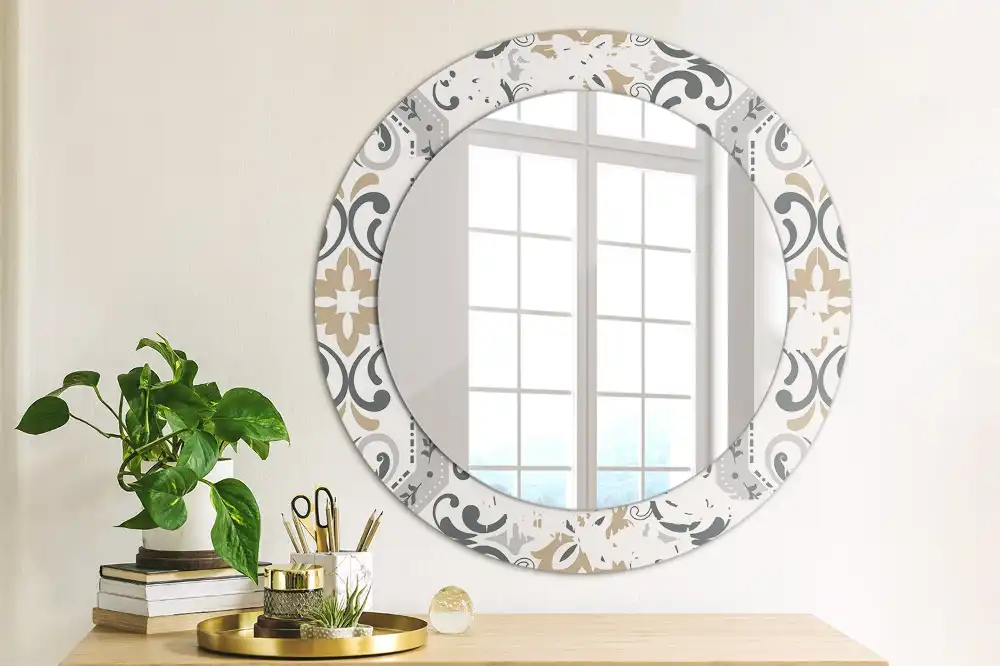 Round wall mirror decor Retro tiles