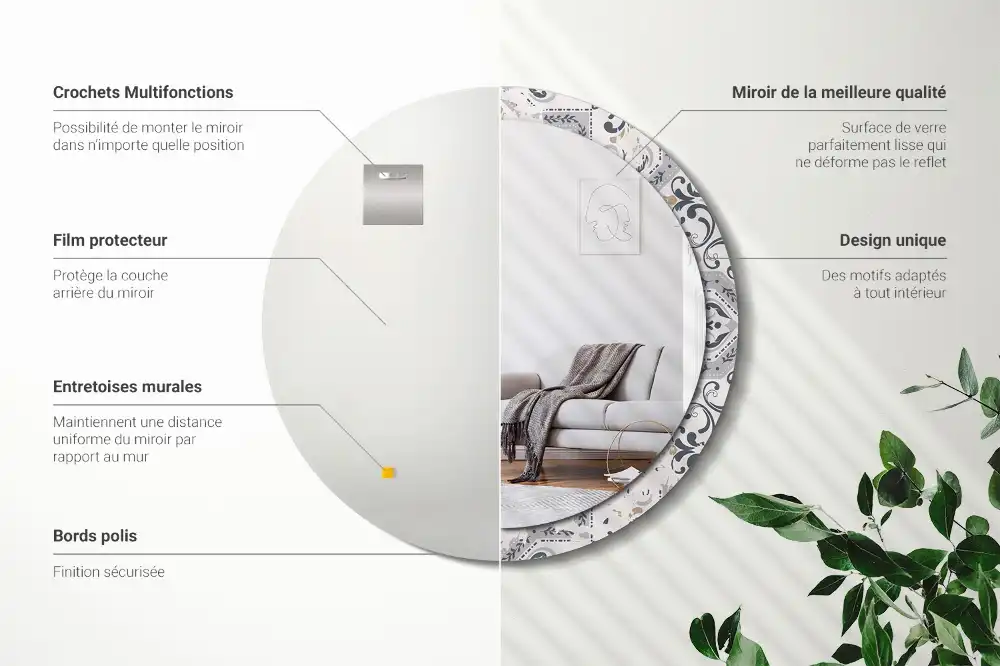 Round wall mirror decor Retro tiles