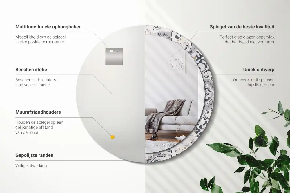 Round wall mirror decor Retro tiles