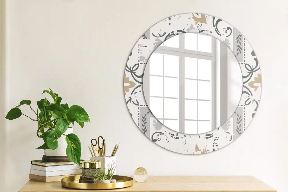Round wall mirror decor Retro tiles