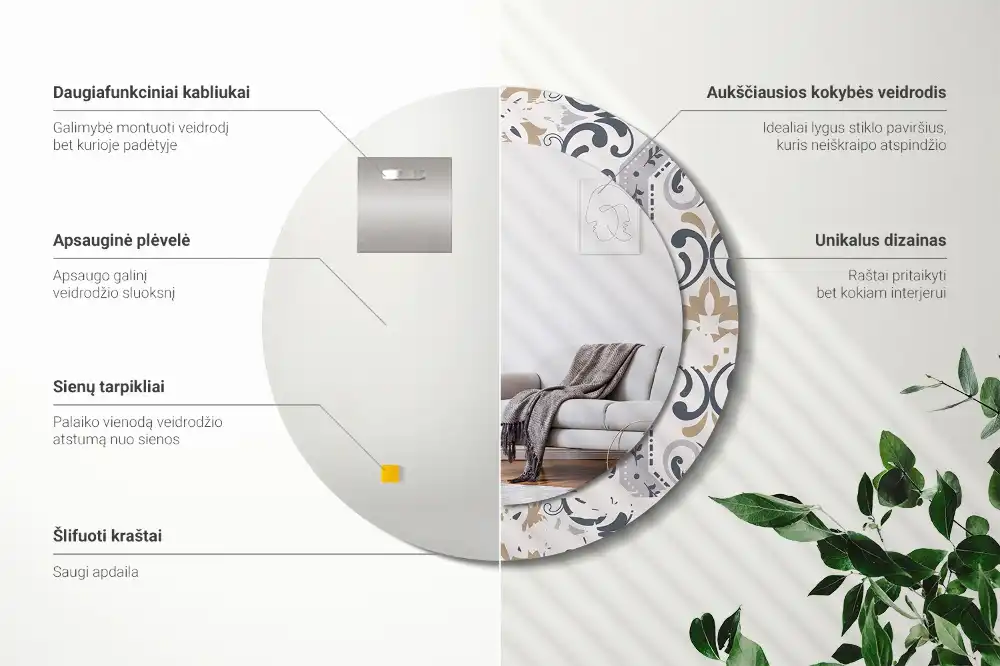 Round wall mirror decor Retro tiles