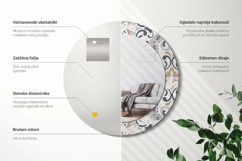 Round wall mirror decor Retro tiles