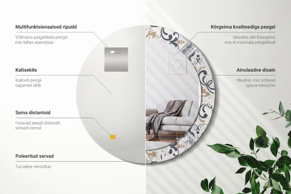 Round wall mirror decor Retro tiles