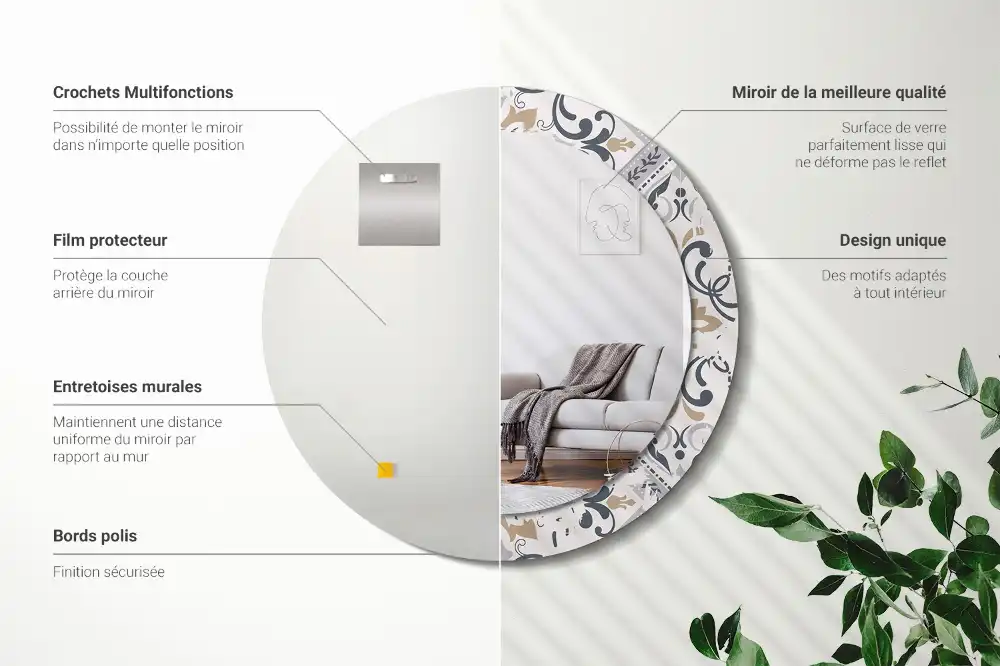 Round wall mirror decor Retro tiles