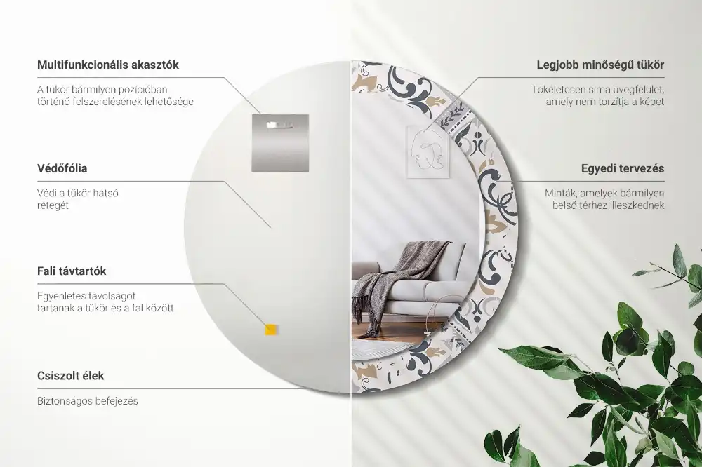 Round wall mirror decor Retro tiles