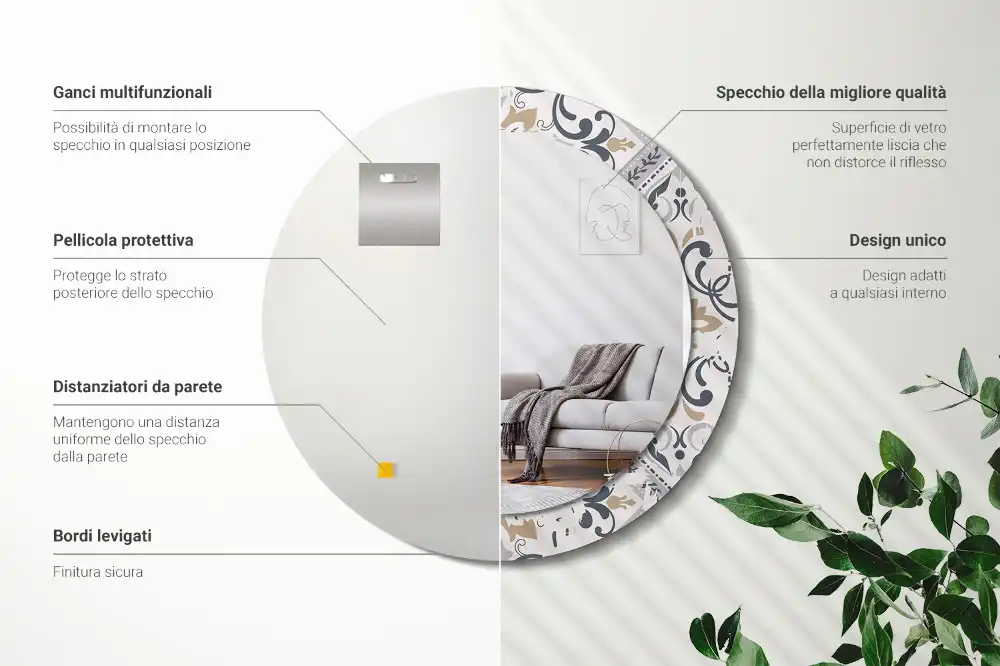 Round wall mirror decor Retro tiles