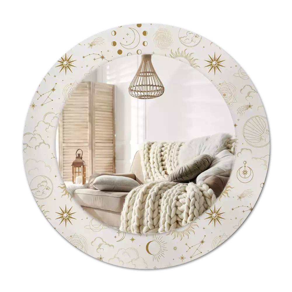 Round mirror frame with print Mystical pattern