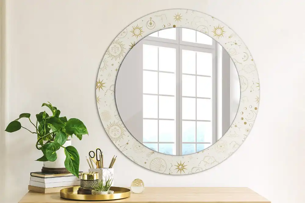 Round mirror frame with print Mystical pattern