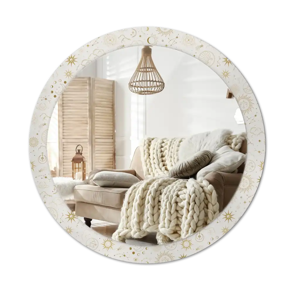 Round mirror frame with print Mystical pattern