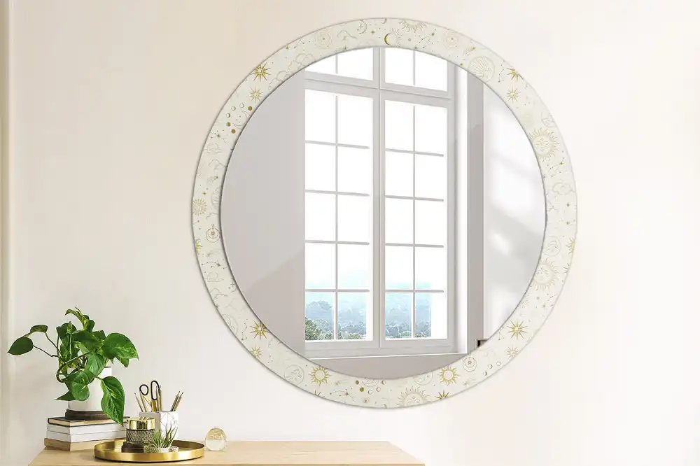 Round mirror frame with print Mystical pattern