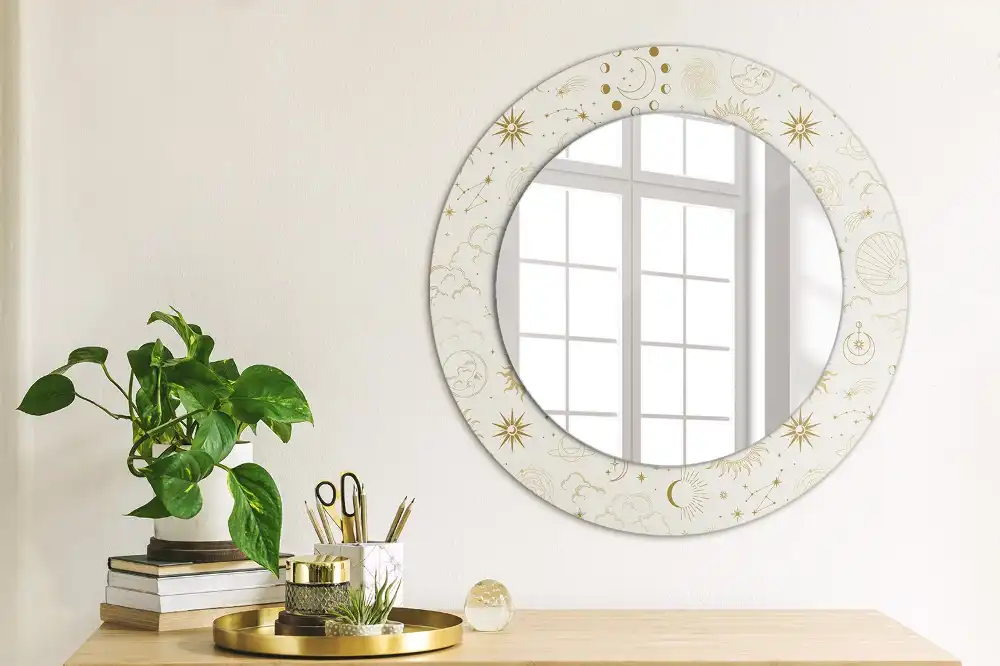 Round mirror frame with print Mystical pattern