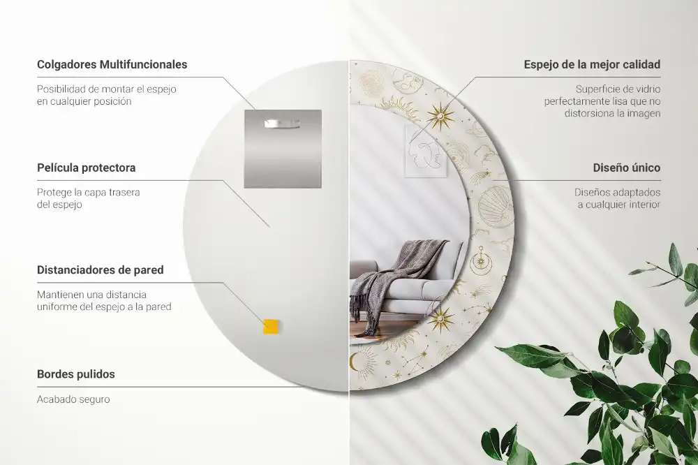 Round mirror frame with print Mystical pattern