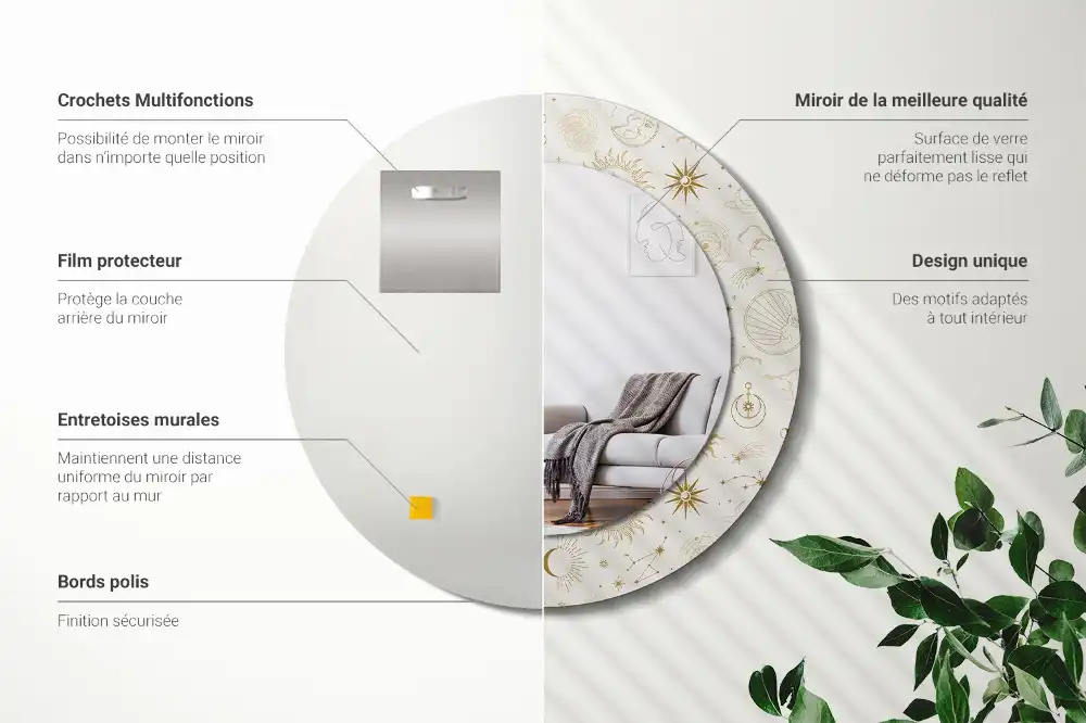 Round mirror frame with print Mystical pattern