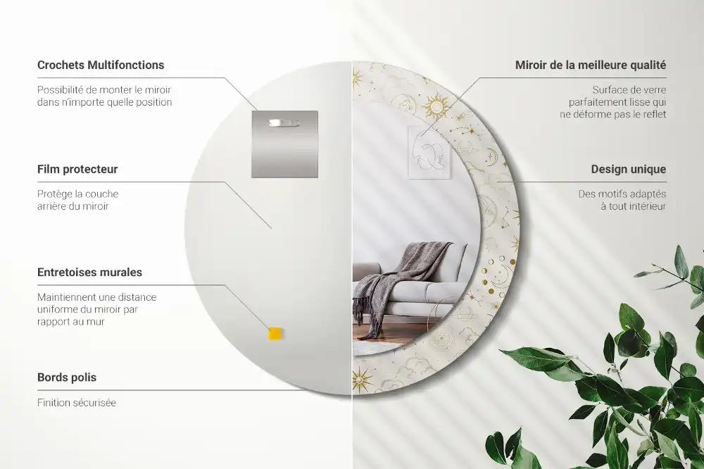 Round mirror frame with print Mystical pattern