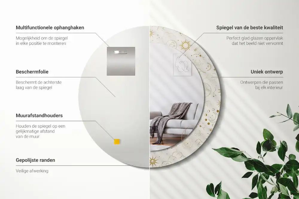 Round mirror frame with print Mystical pattern