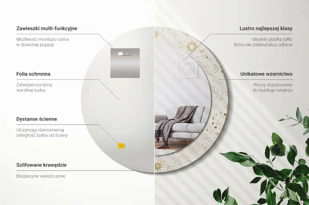 Round mirror frame with print Mystical pattern