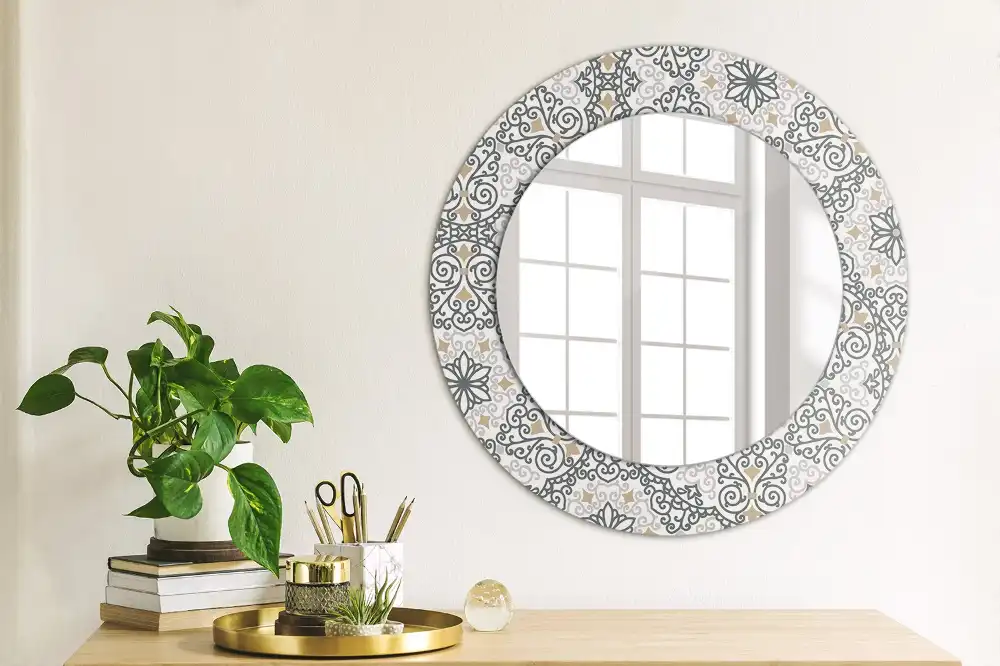 Round printed mirror Geometric ornaments