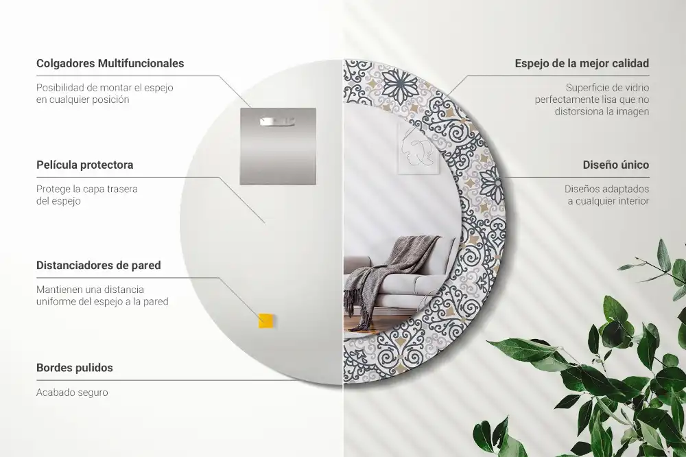 Round printed mirror Geometric ornaments