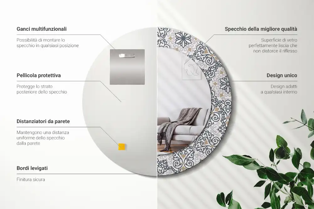 Round printed mirror Geometric ornaments