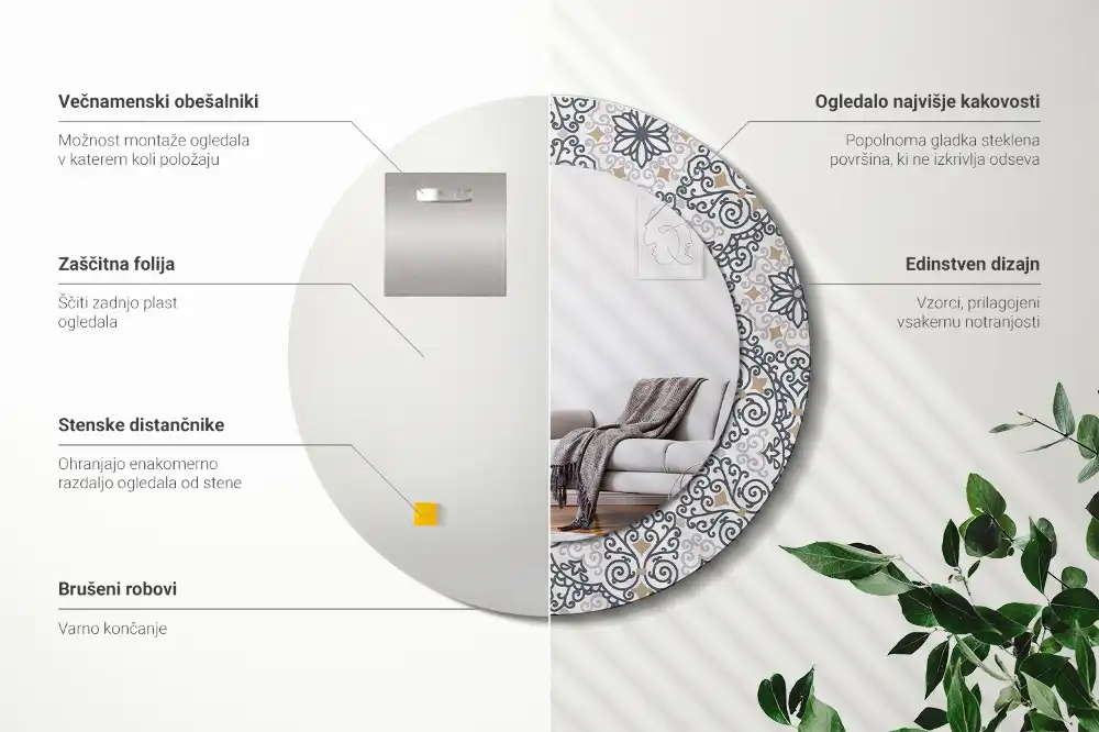 Round printed mirror Geometric ornaments
