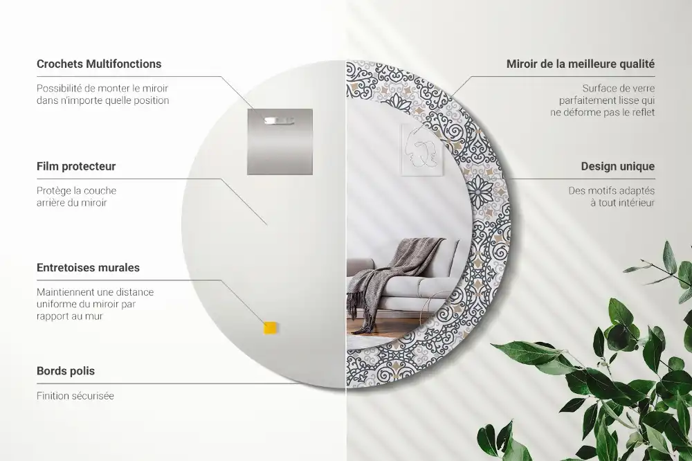 Round printed mirror Geometric ornaments