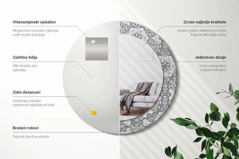 Round printed mirror Geometric ornaments