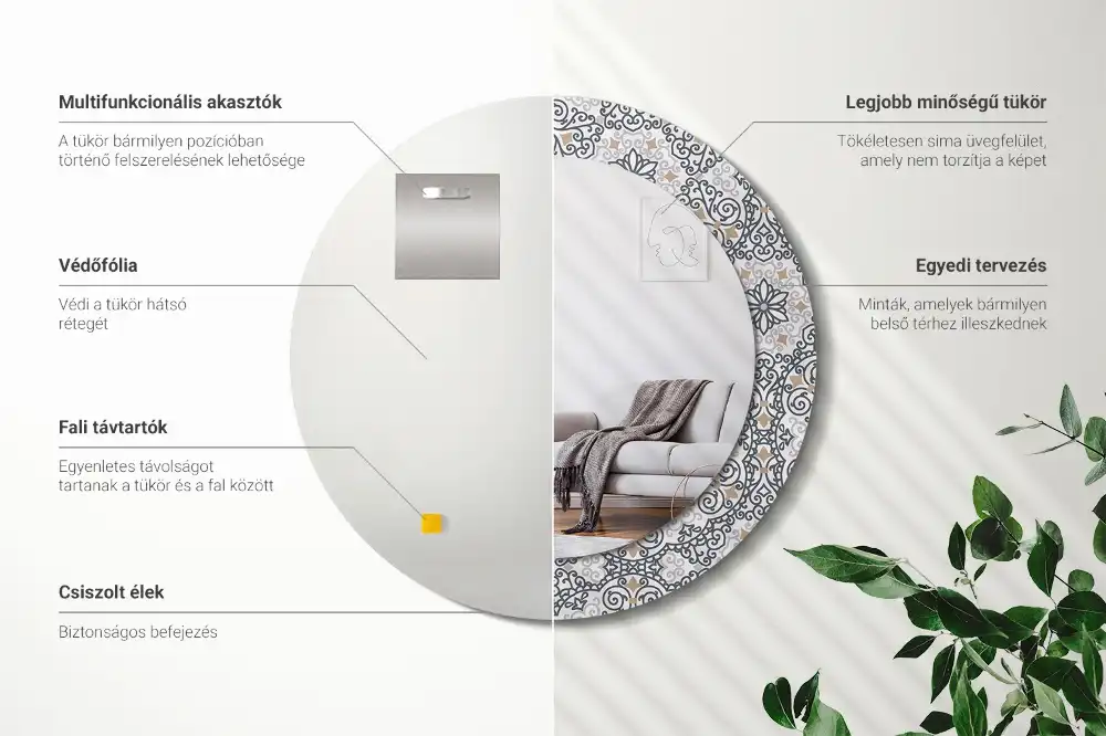 Round printed mirror Geometric ornaments