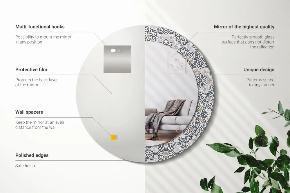 Round printed mirror Geometric ornaments