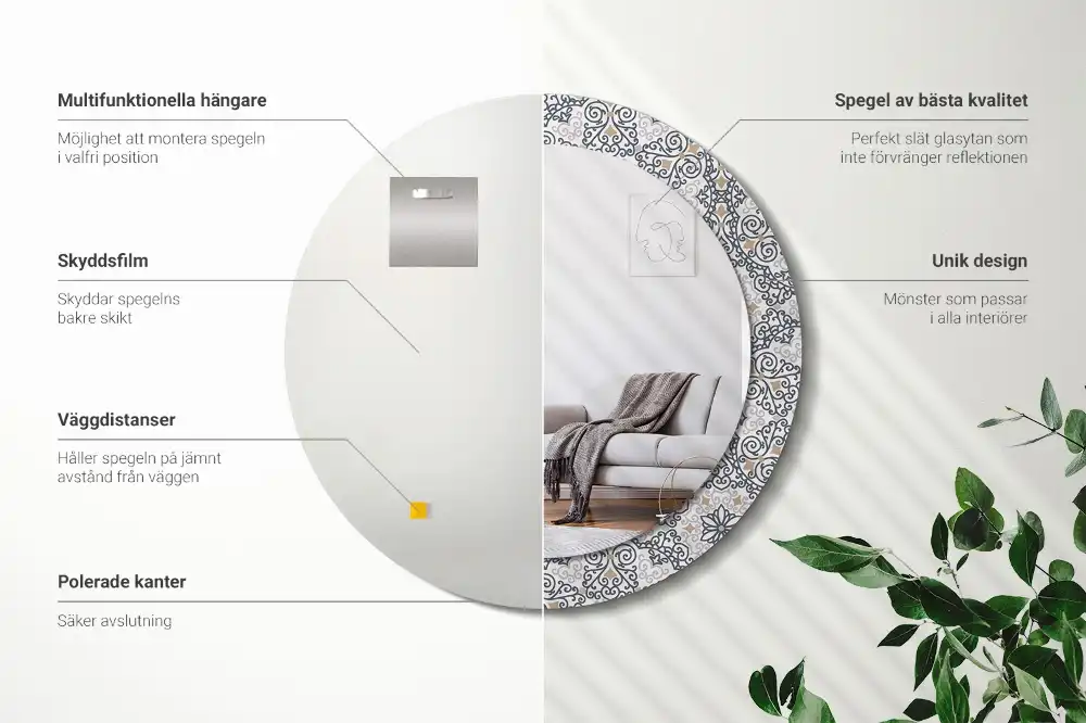 Round printed mirror Geometric ornaments