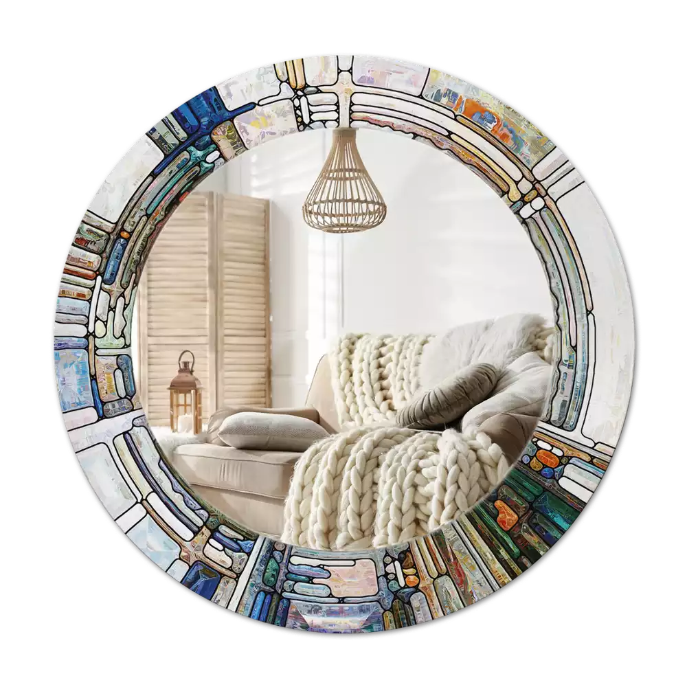 Round mirror frame with print Stained glass