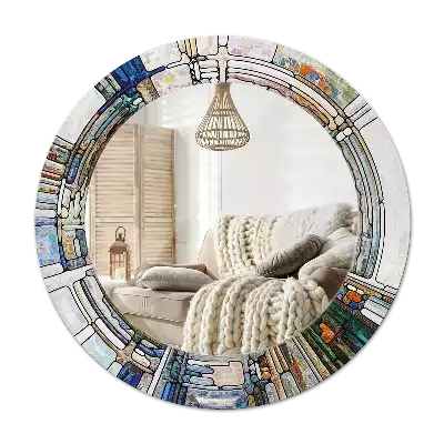 Round mirror frame with print Stained glass