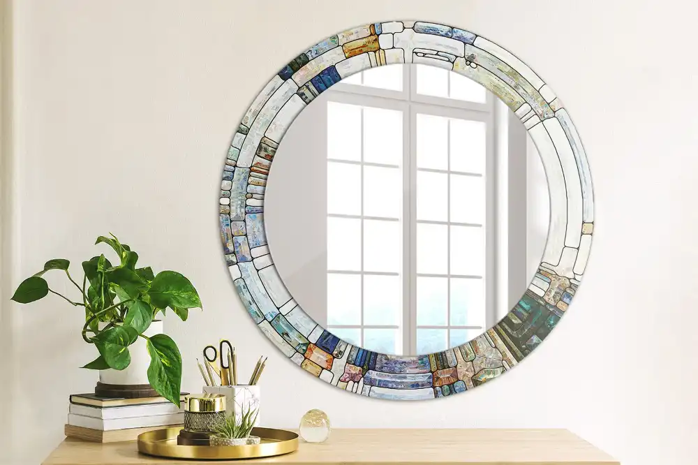 Round mirror frame with print Stained glass