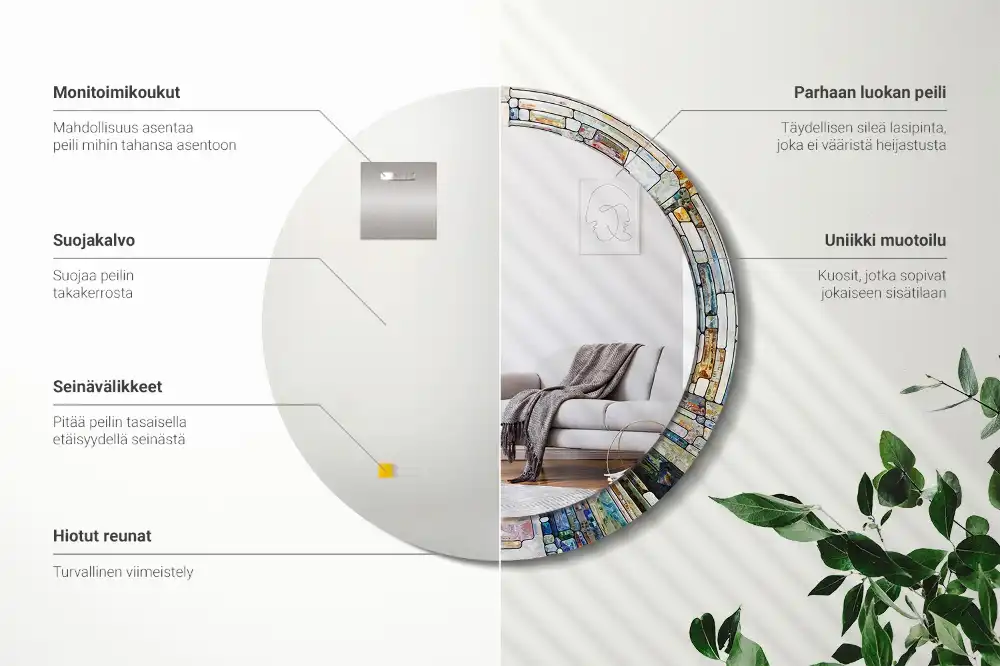 Round mirror frame with print Stained glass