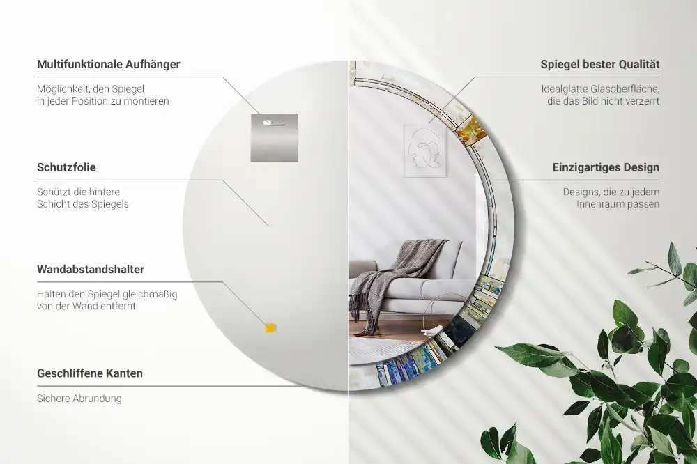 Round mirror frame with print Stained glass