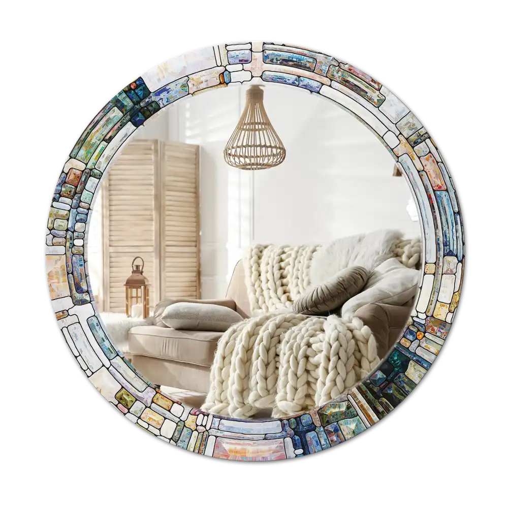 Round mirror frame with print Stained glass