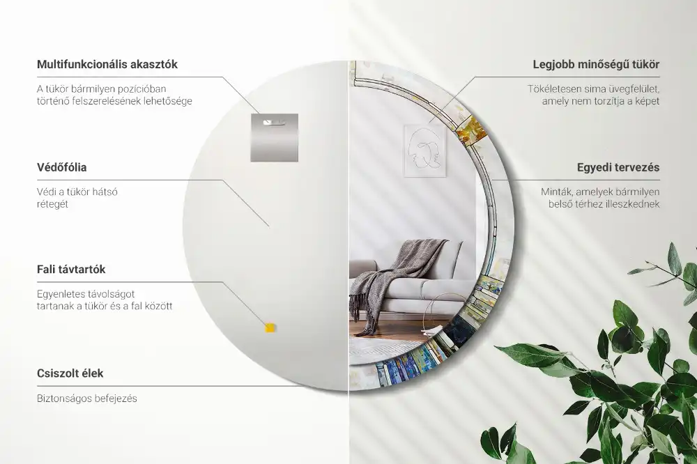 Round mirror frame with print Stained glass