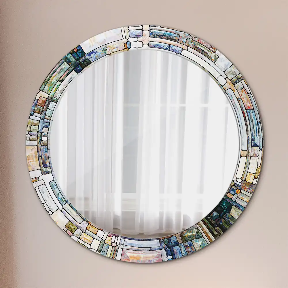 Round mirror frame with print Stained glass