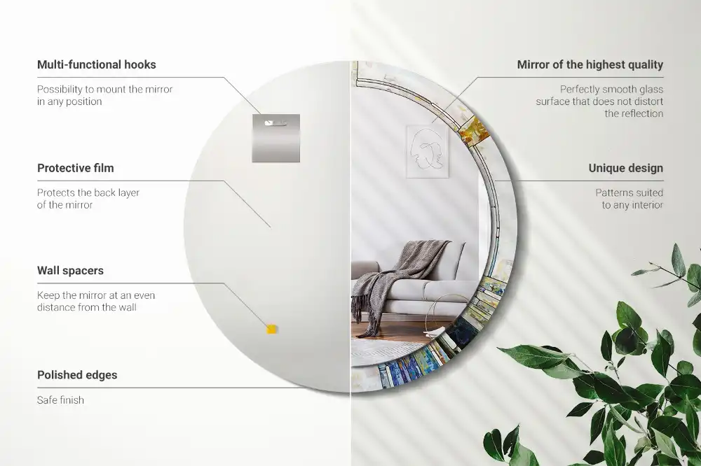 Round mirror frame with print Stained glass