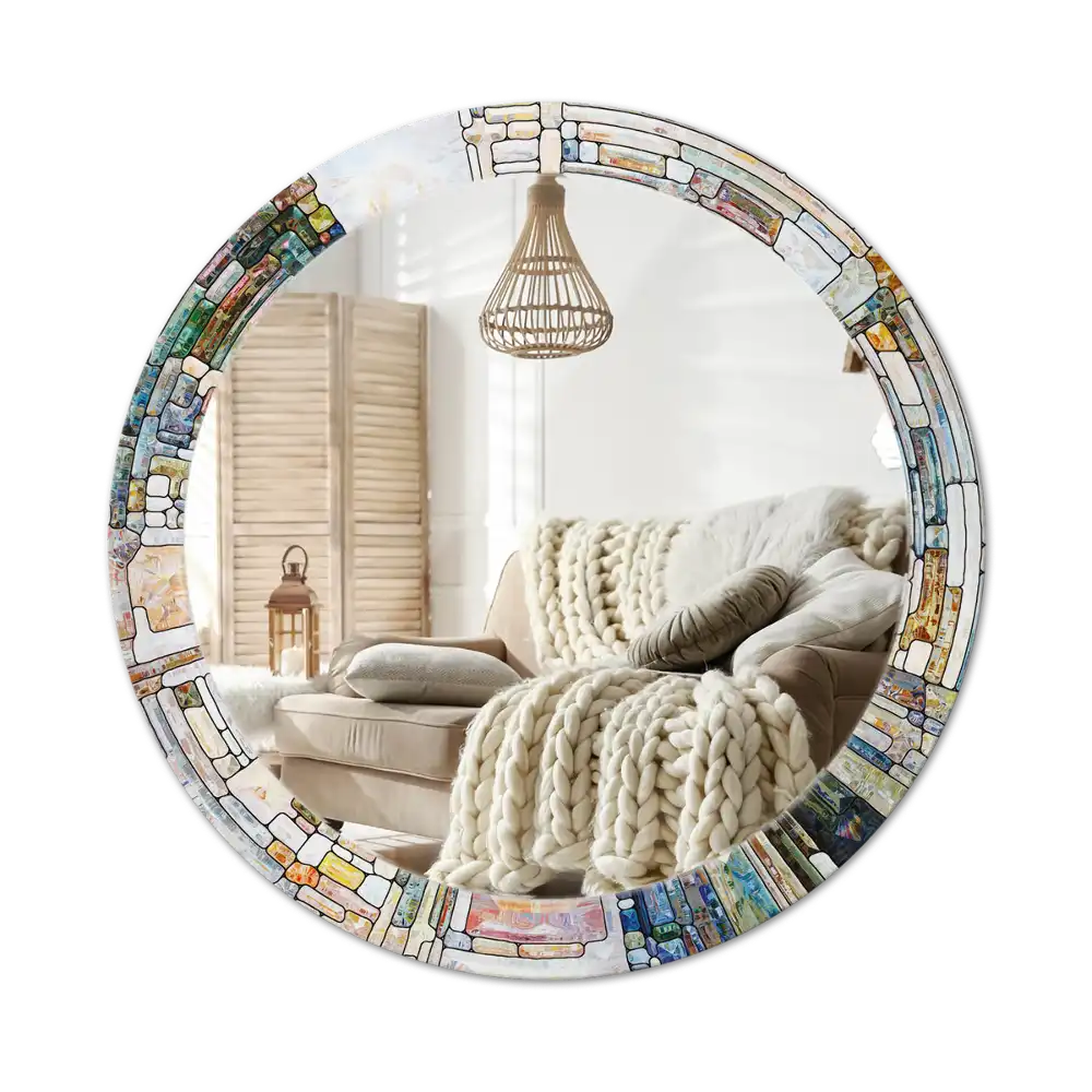 Round mirror frame with print Stained glass