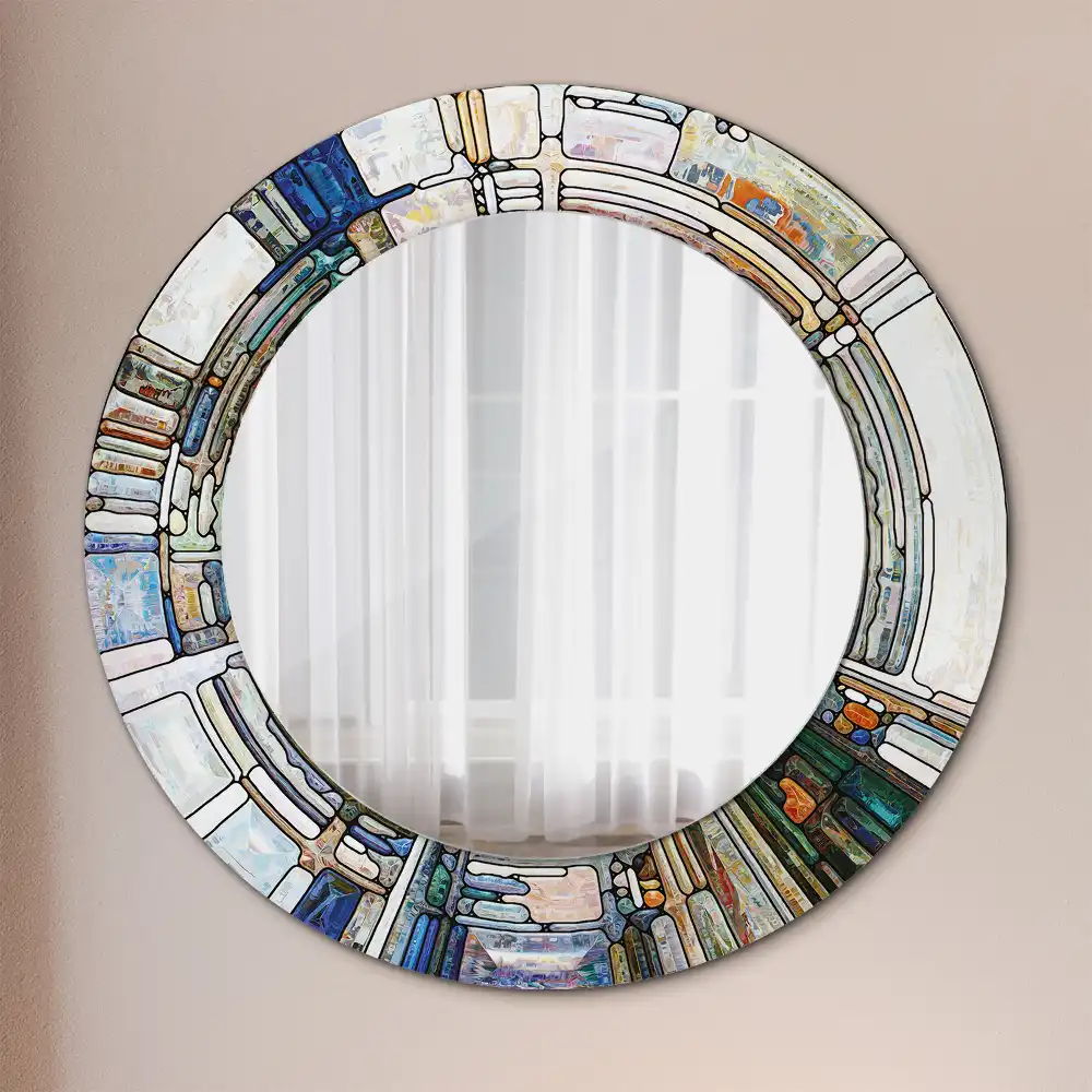 Round mirror frame with print Stained glass