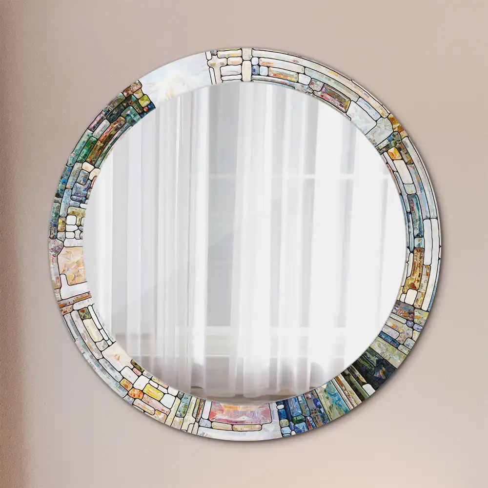 Round mirror frame with print Stained glass