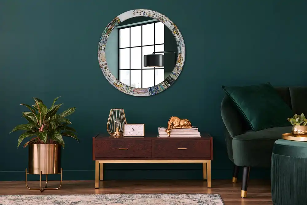 Round mirror frame with print Stained glass