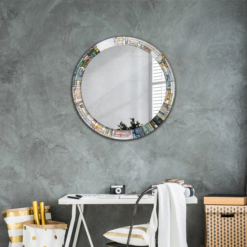 Round mirror frame with print Stained glass