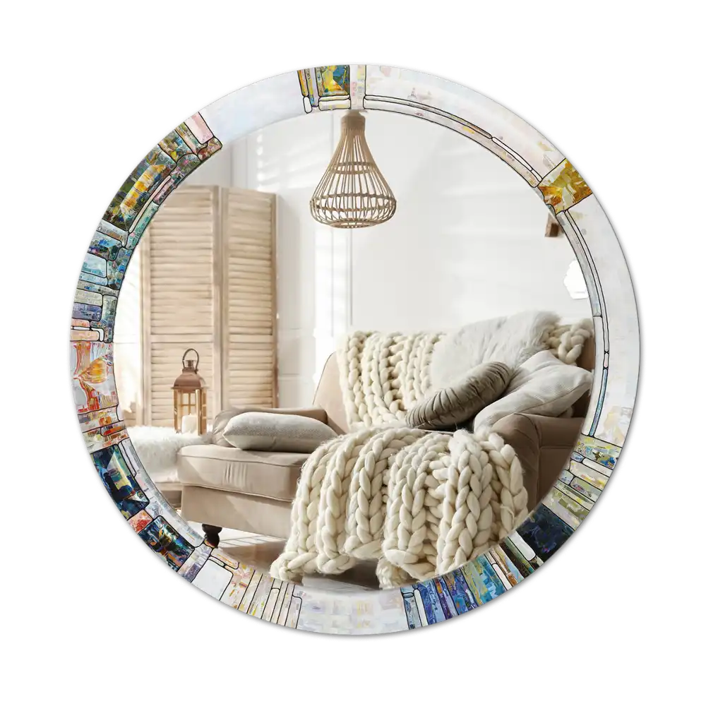 Round mirror frame with print Stained glass
