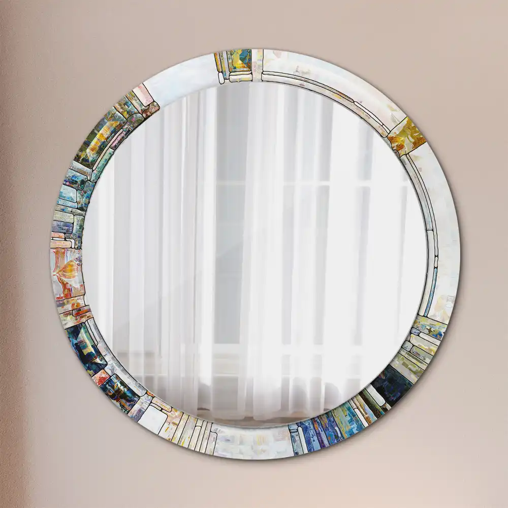 Round mirror frame with print Stained glass