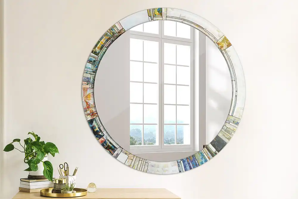Round mirror frame with print Stained glass
