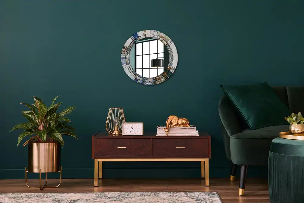 Round mirror frame with print Stained glass