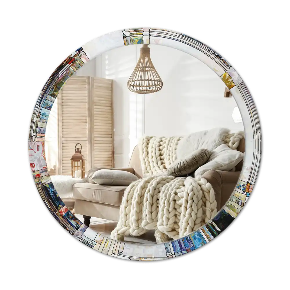 Round mirror frame with print Stained glass