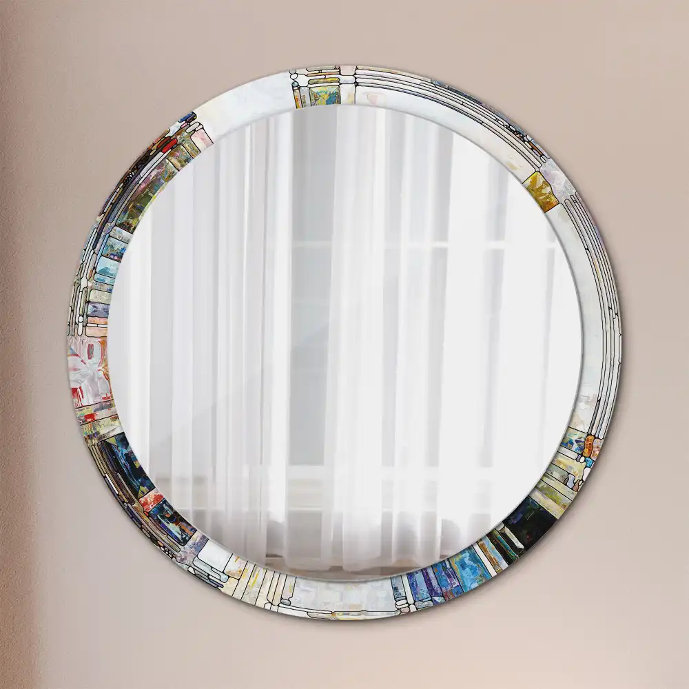 Round mirror frame with print Stained glass